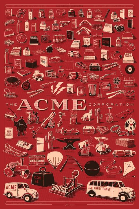Elaborate Poster Puts All Of Wile E. Coyote's Acme Purchases On Your ... intended for The Enduring Beauty of the Acme Leventis Dining Table in Weathered Oak Explained